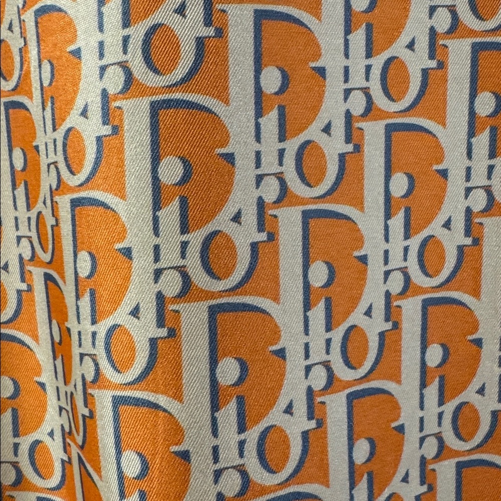 Dior Orange White Monogram Short Sleeve Button-Down Shirt - Picture 11 of 12